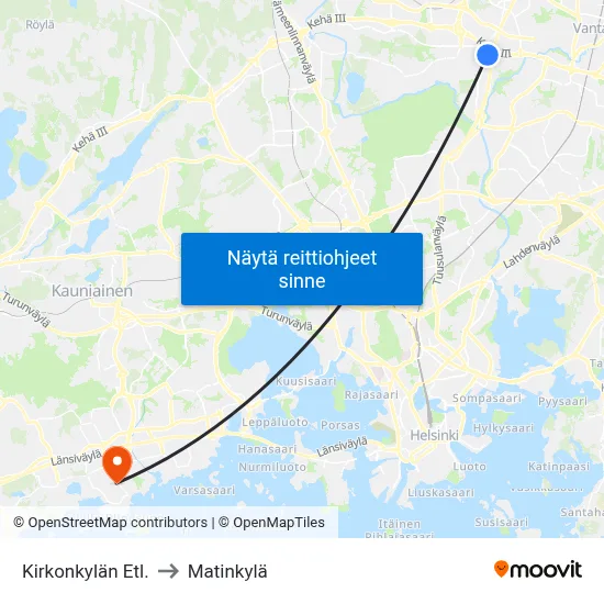 Kirkonkylän Etl. to Matinkylä map