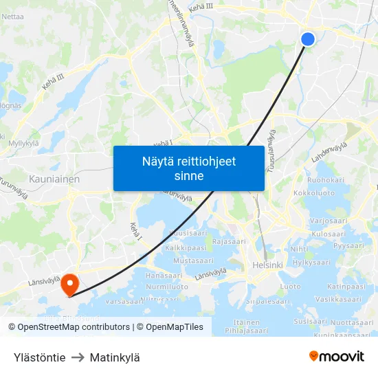 Ylästöntie to Matinkylä map