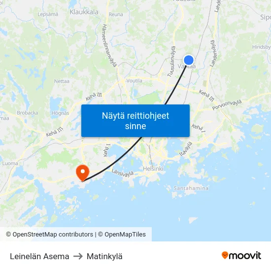 Leinelän Asema to Matinkylä map