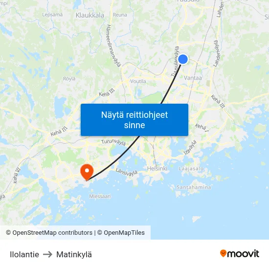 Ilolantie to Matinkylä map