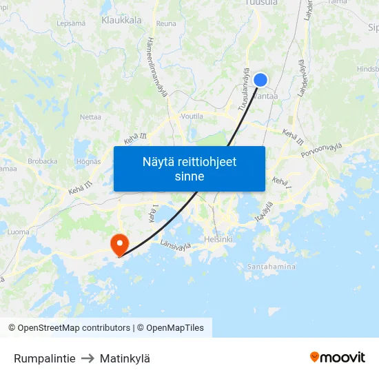 Rumpalintie to Matinkylä map