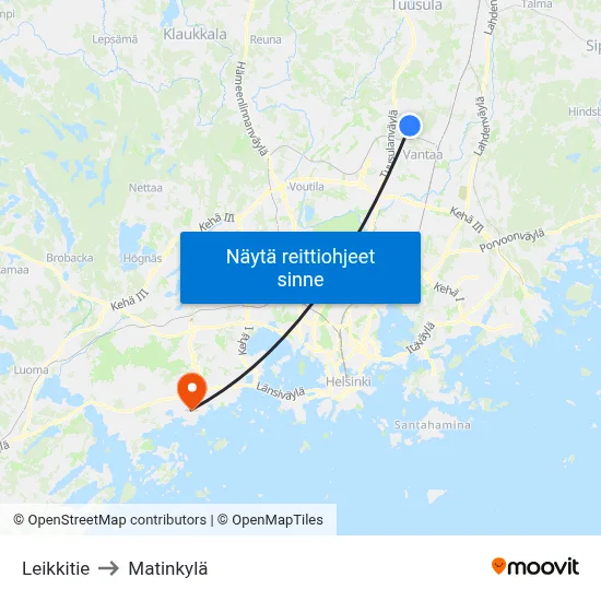 Leikkitie to Matinkylä map