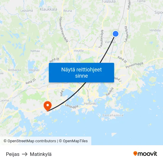 Peijas to Matinkylä map