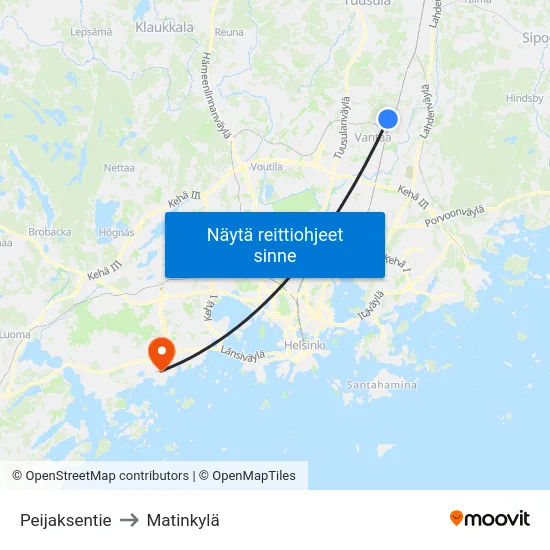 Peijaksentie to Matinkylä map