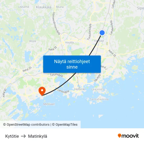 Kytötie to Matinkylä map