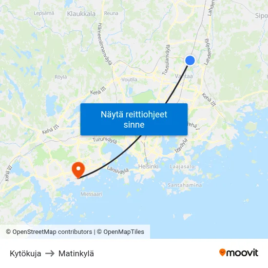 Kytökuja to Matinkylä map