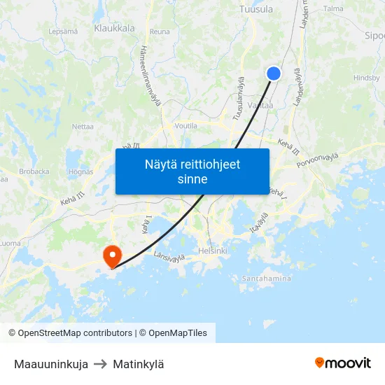 Maauuninkuja to Matinkylä map