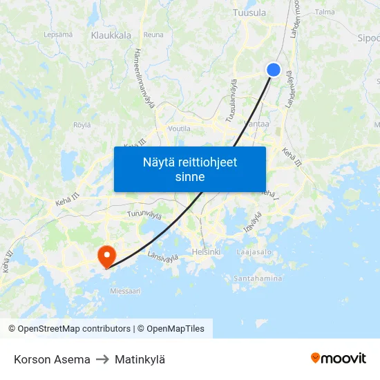 Korson Asema to Matinkylä map