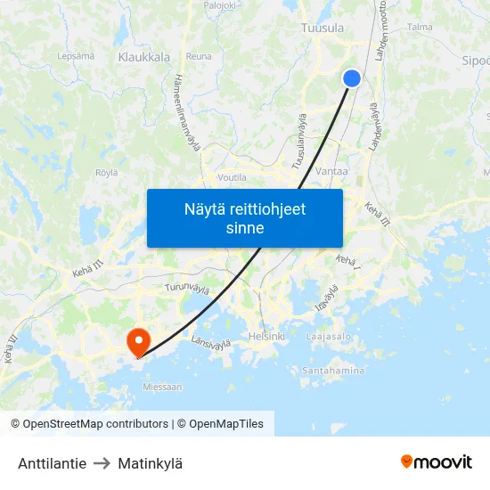 Anttilantie to Matinkylä map