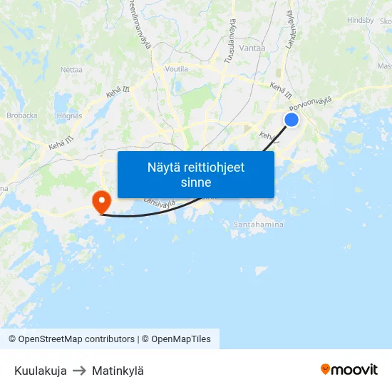 Kuulakuja to Matinkylä map