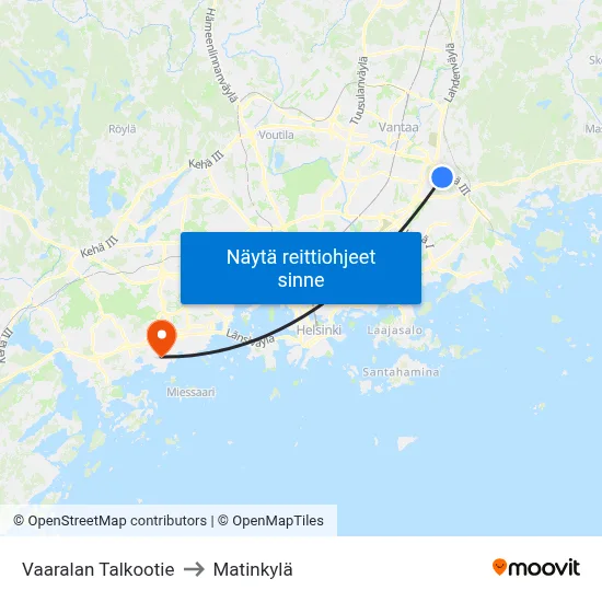 Vaaralan Talkootie to Matinkylä map
