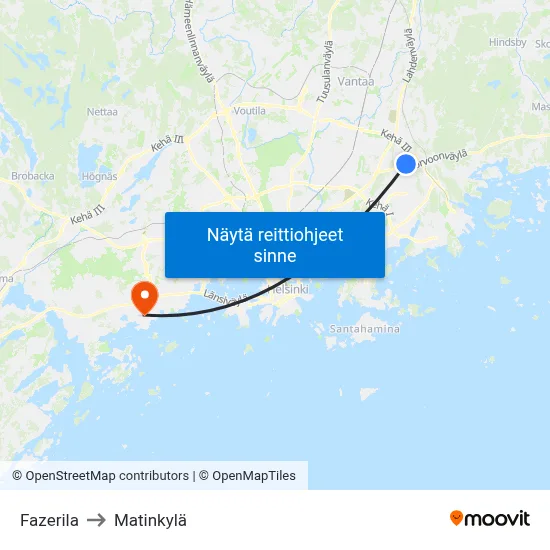 Fazerila to Matinkylä map
