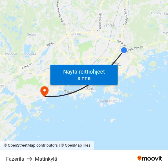 Fazerila to Matinkylä map