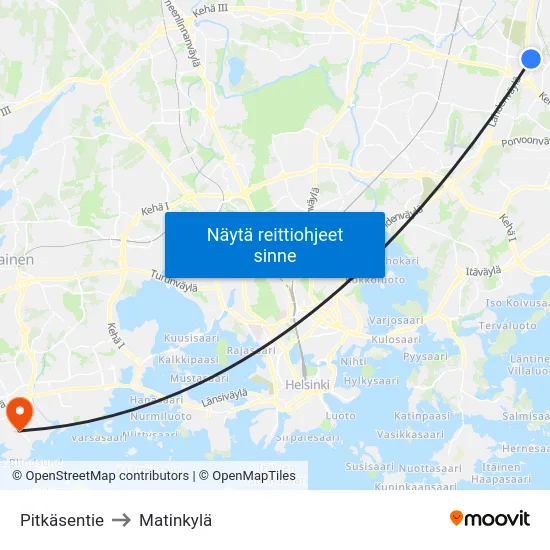 Pitkäsentie to Matinkylä map