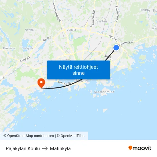 Rajakylän Koulu to Matinkylä map