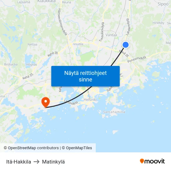 Itä-Hakkila to Matinkylä map