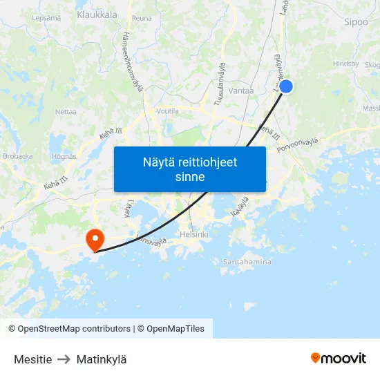 Mesitie to Matinkylä map
