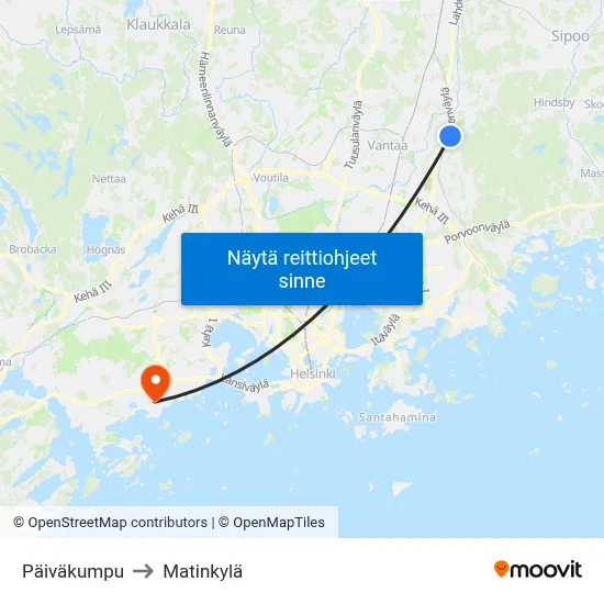 Päiväkumpu to Matinkylä map