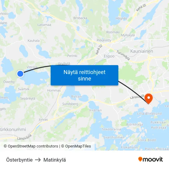 Österbyntie to Matinkylä map