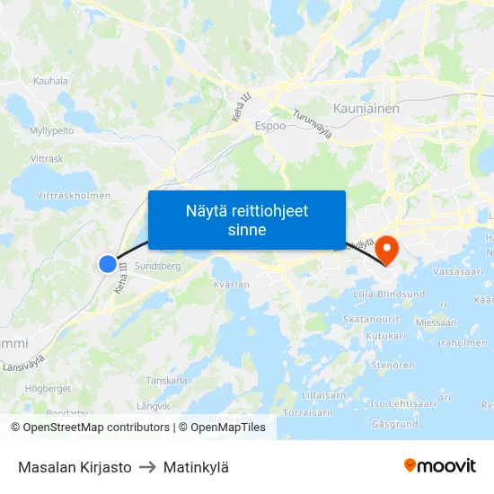 Masalan Kirjasto to Matinkylä map