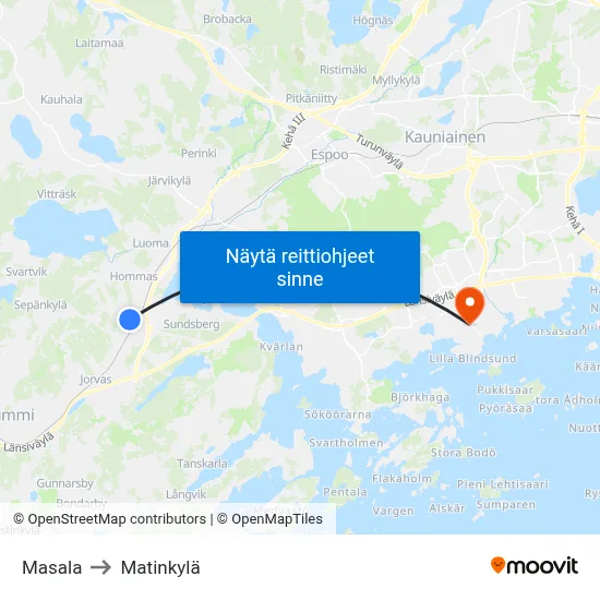 Masala to Matinkylä map