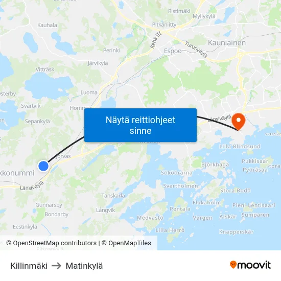 Killinmäki to Matinkylä map