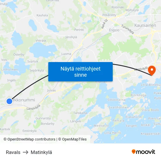 Ravals to Matinkylä map