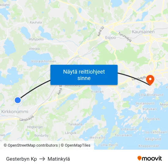 Gesterbyn Kp to Matinkylä map