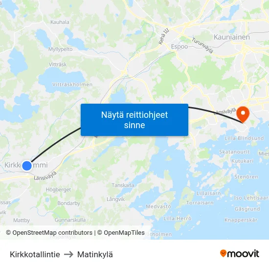 Kirkkotallintie to Matinkylä map