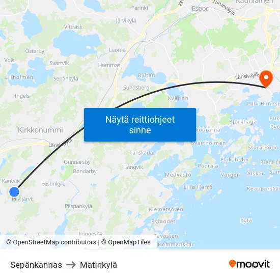 Sepänkannas to Matinkylä map