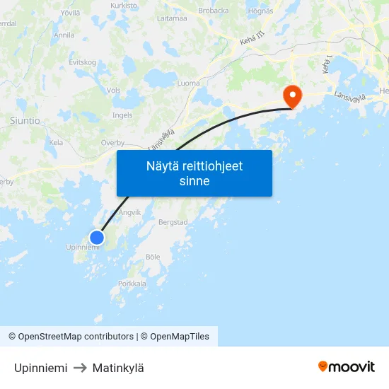 Upinniemi to Matinkylä map