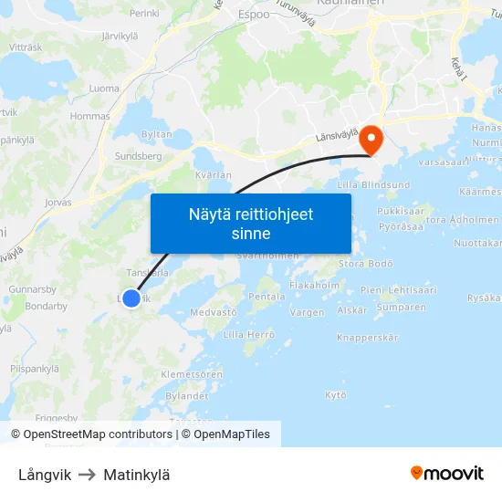 Långvik to Matinkylä map