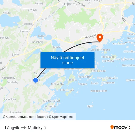 Långvik to Matinkylä map