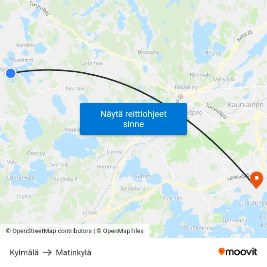 Kylmälä to Matinkylä map