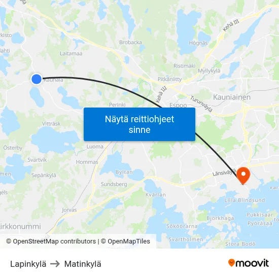Lapinkylä to Matinkylä map