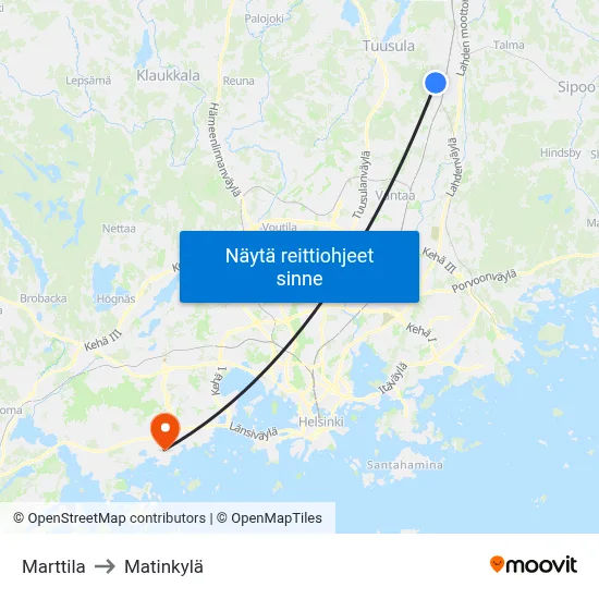 Marttila to Matinkylä map