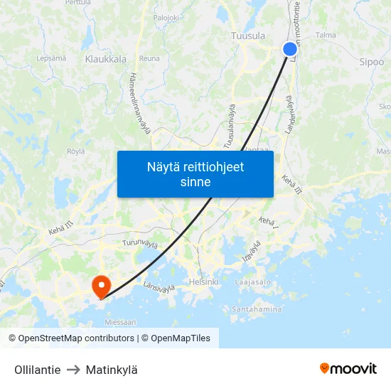 Ollilantie to Matinkylä map