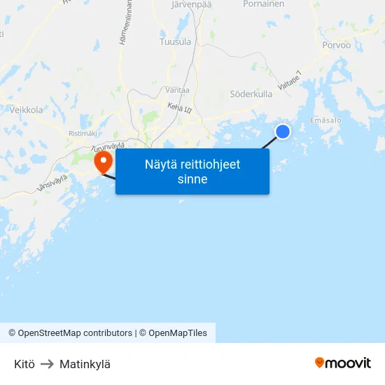 Kitö to Matinkylä map