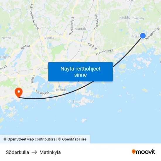 Söderkulla to Matinkylä map