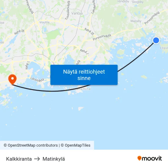 Kalkkiranta to Matinkylä map