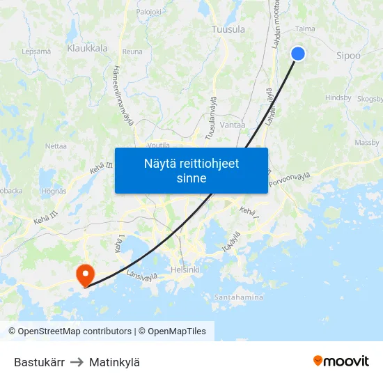 Bastukärr to Matinkylä map