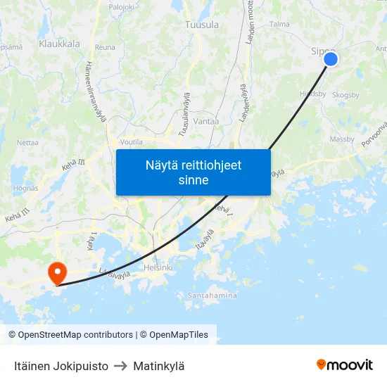 Itäinen Jokipuisto to Matinkylä map