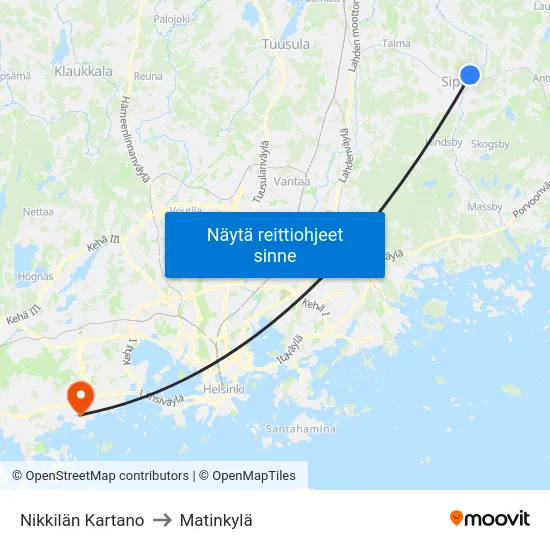 Nikkilän Kartano to Matinkylä map
