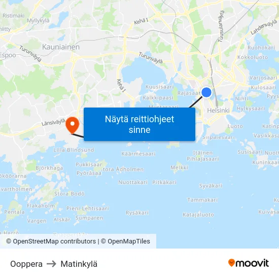 Ooppera to Matinkylä map