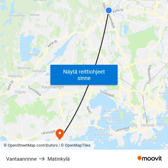 Vantaanrinne to Matinkylä map