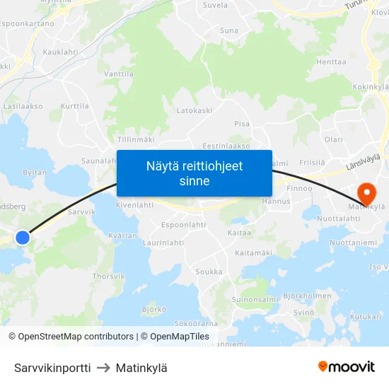 Sarvvikinportti to Matinkylä map