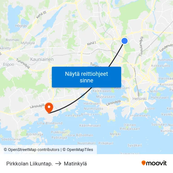 Pirkkolan Liikuntap. to Matinkylä map