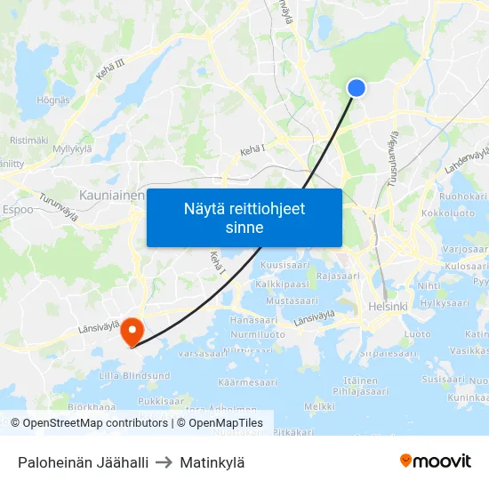 Paloheinän Jäähalli to Matinkylä map