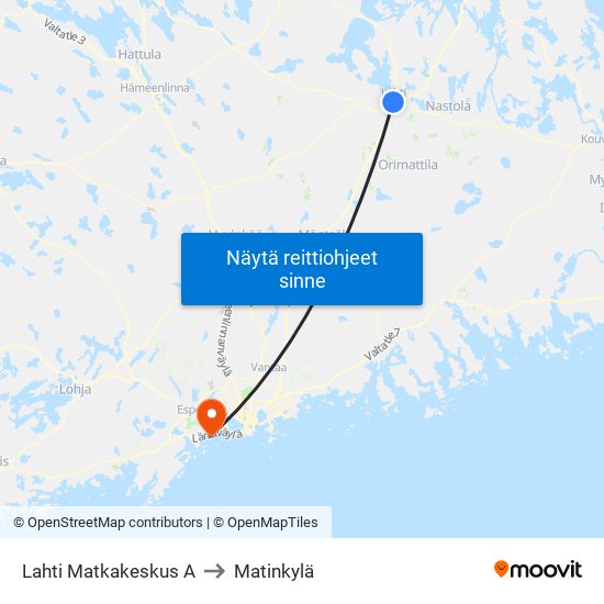 Lahti Matkakeskus A to Matinkylä map