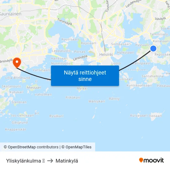 Yliskylänkulma 🏟️ to Matinkylä map